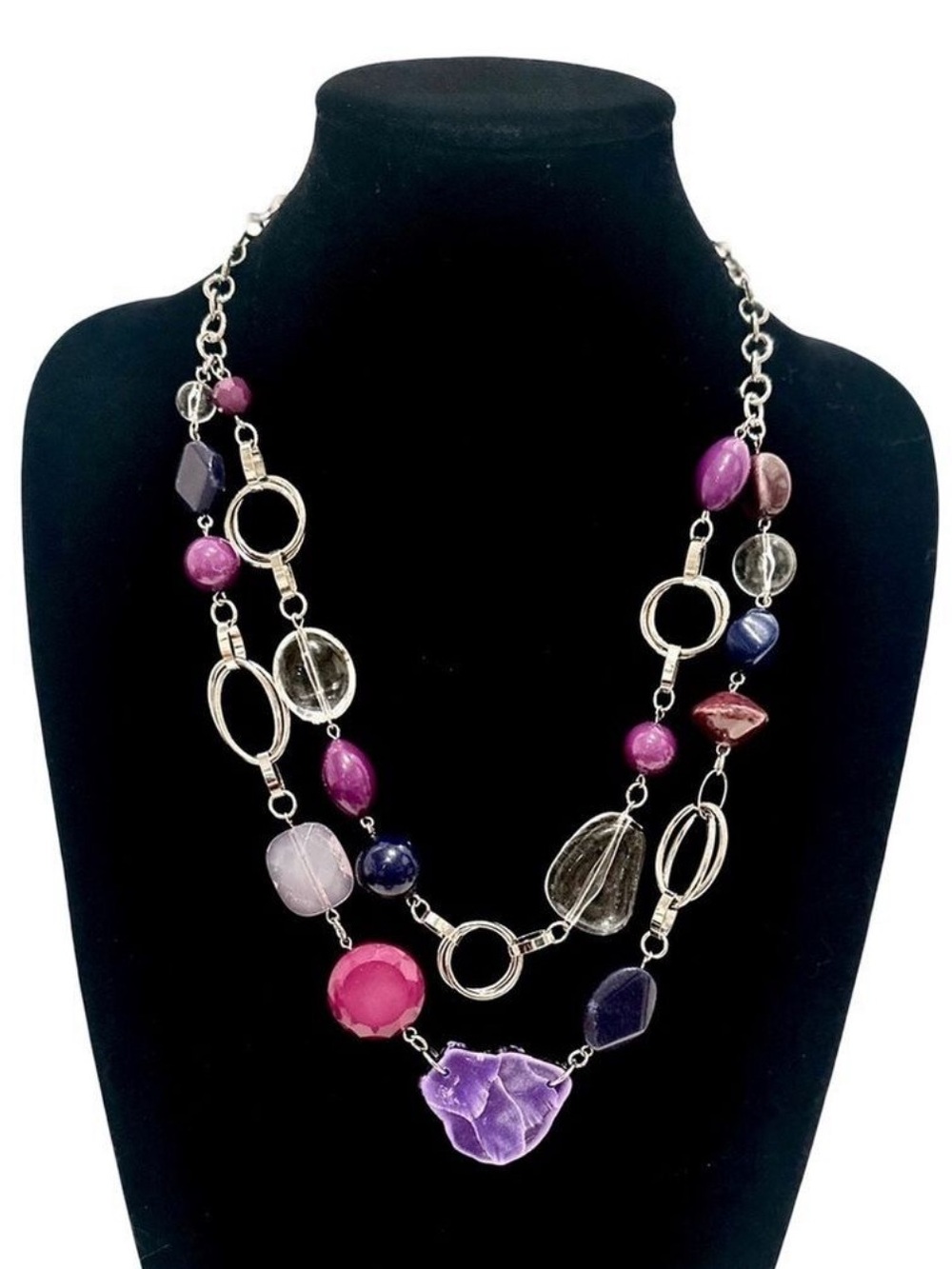 Chico's Purple Pink Lucite Necklace NWT